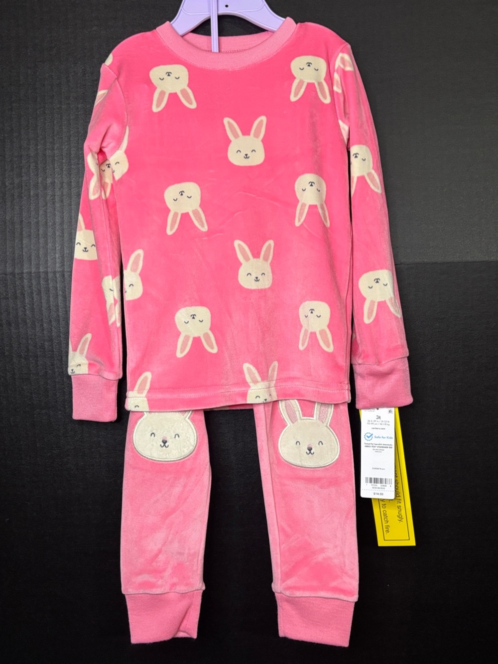 Carter’s 3T Pink Bunny Fleece Pajama Set - Cozy Sleepwear New With Tags
